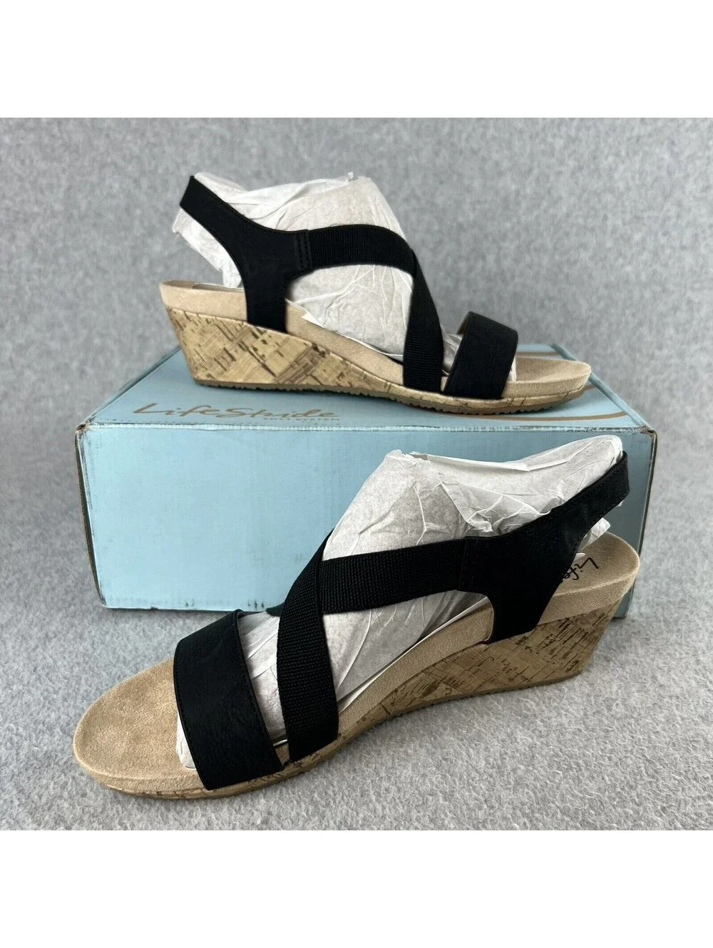 Life Stride Platform Wedge Sandals Heels Womens 9.5 Strap Cork beach Summer *